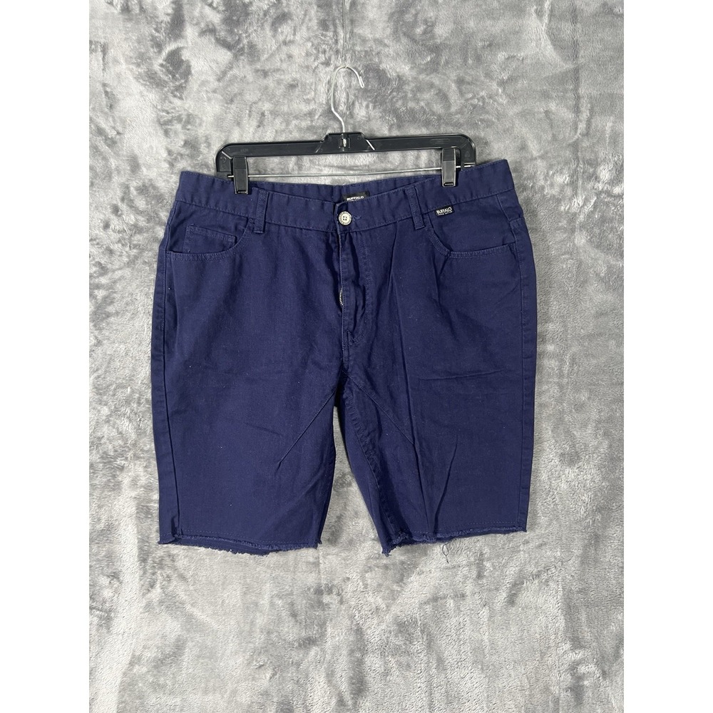 Buffalo David Bitton Mens Navy Blue Twill Raw Hem Shorts Five Pocket Size 36